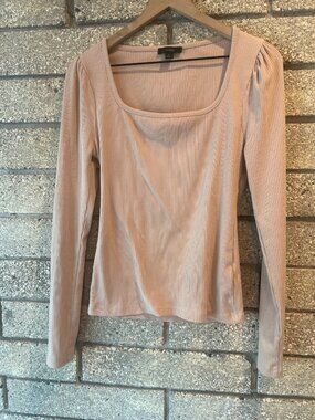 J.Crew Womens Ribbed Long Sleeve Top With Square Neckline Size L Soft Pink